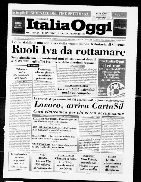 Italia oggi : quotidiano di economia finanza e politica